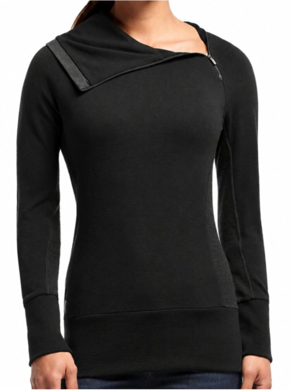 ICEBREAKER Boreal Merino Wool Pullover Sweater Top Blk XS Asymmetric Zip Collar